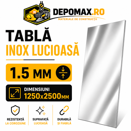 Tabla inox lucioasa BA, 1.5 x 1250 x 2500 mm, 3.125 mp